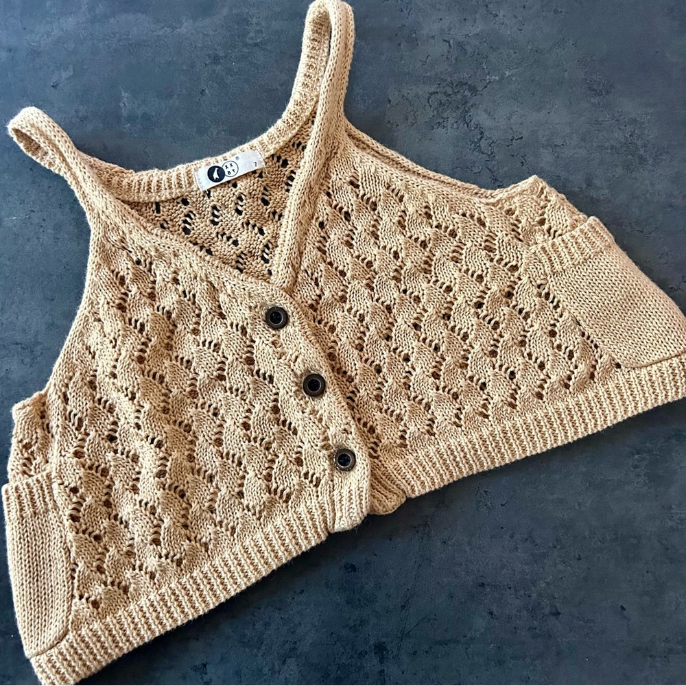 Tan Knit Cropped Vest
